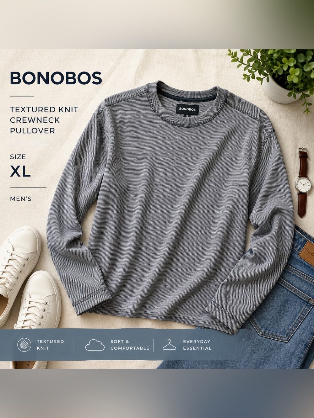 Bonobos Men's Textured Knit Crewneck Pullover - Gray/Navy